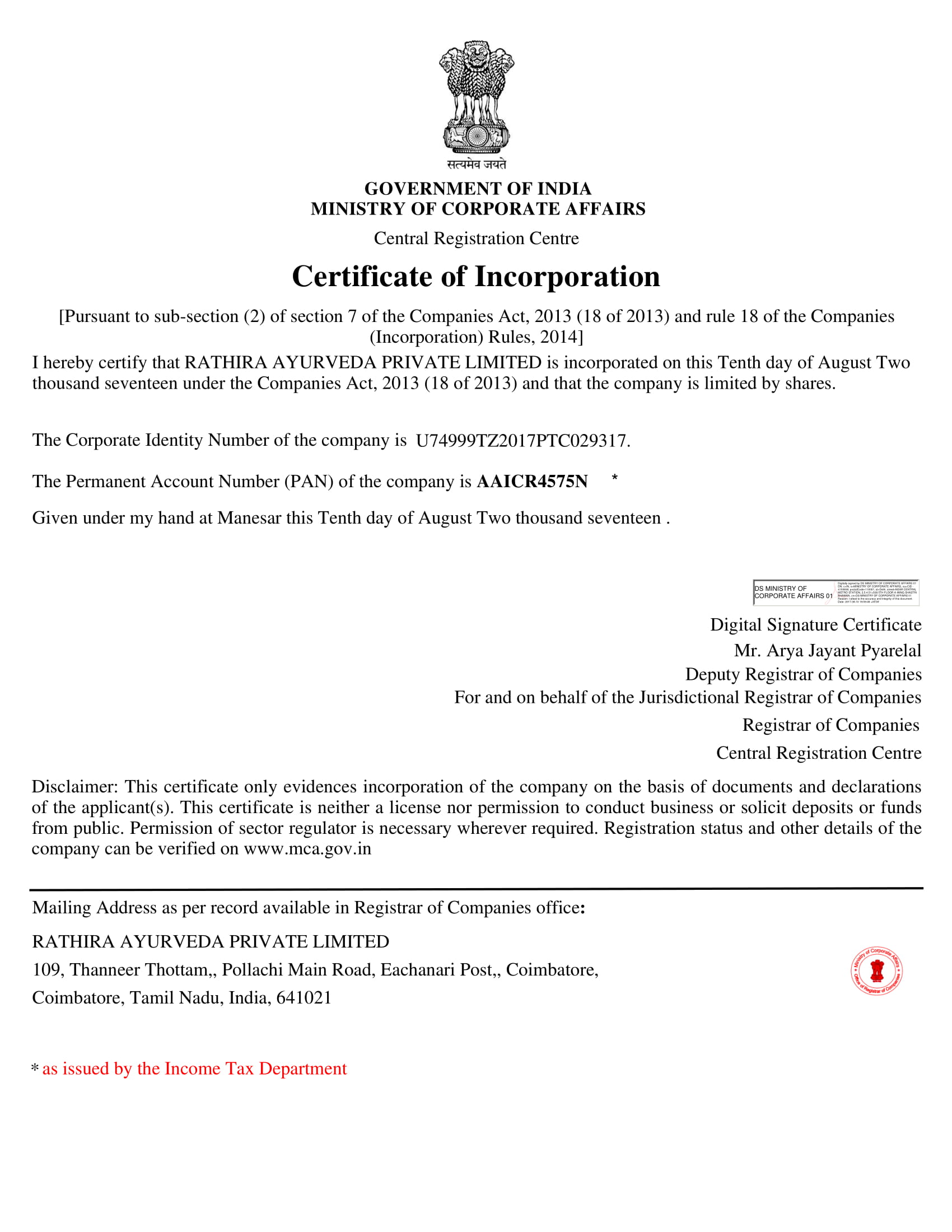 Certificate Of Incorporation